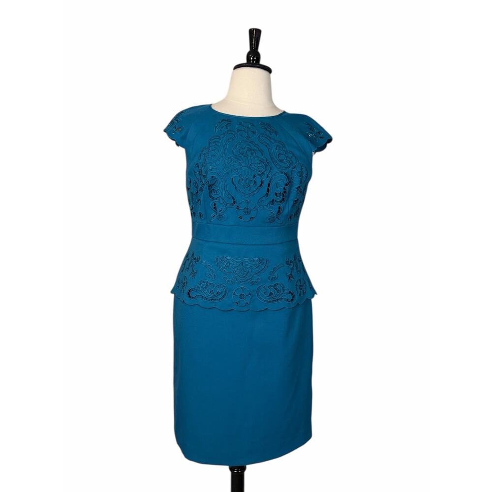 Antonio Melani NWT Selma Bluegrass Harbor Mist Peplum Lace Sheath Dress Size 14